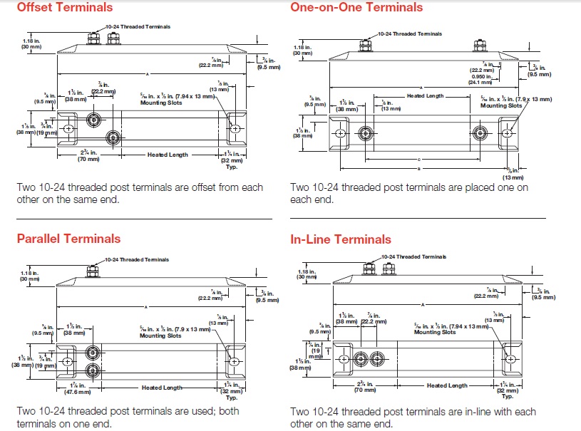 Watlow 375 Strip Heater Terminal Diagrams